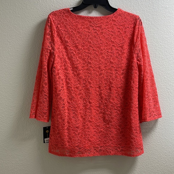 L)  JM Collection Lace Long Sleeve V- Neck Front zip zack string Tye Coral - Picture 5 of 9